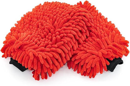 The Rag Company - Premium Chenille Microfiber Knobby Wash Mitts - Perfect for Car Washing and Detailing; Scratch-Free, Lint-Free, Double-Sided, Plush, and Absorbent; Red (2-Pack)