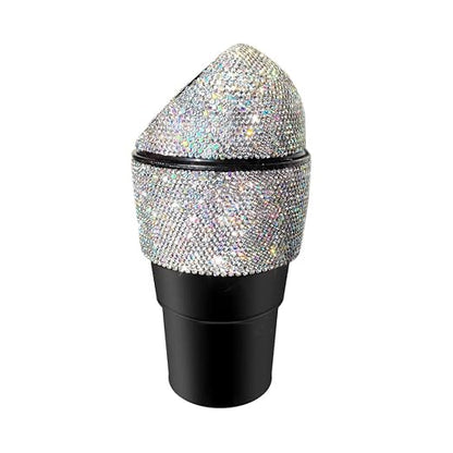 Bling Rhinestone Auto Garbage Can Car Trash Can with Lid Mini Garbage Bin for Automotive Car, Home, Office, Kitchen, Bedroom (White)