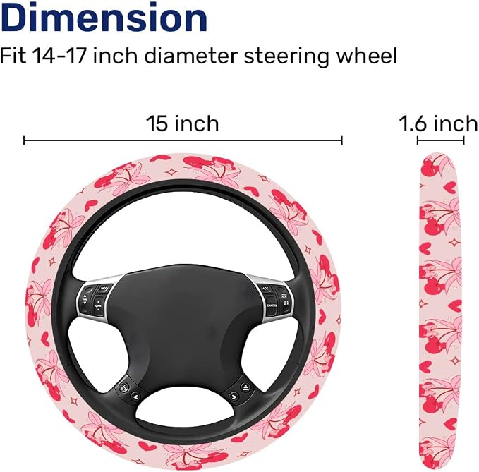 GENANY Pink Cartoon Mouse Steering Wheel Cover, Non Slip Polyester Car Wheel Protector for Car SUV Truck, Universal 15 Inch