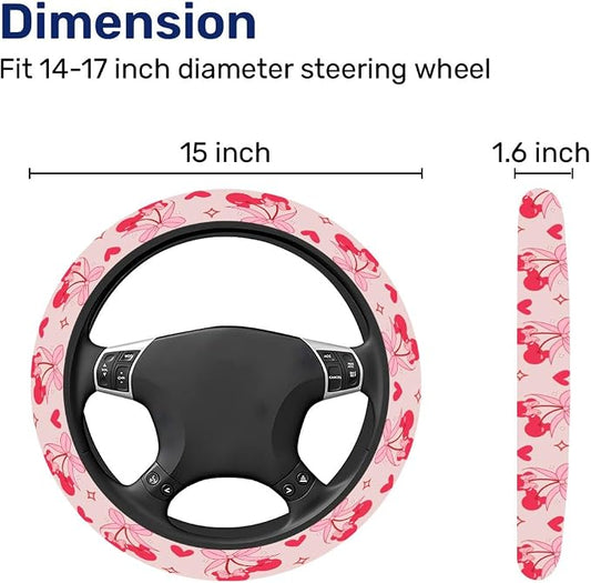 GENANY Pink Cartoon Mouse Steering Wheel Cover, Non Slip Polyester Car Wheel Protector for Car SUV Truck, Universal 15 Inch