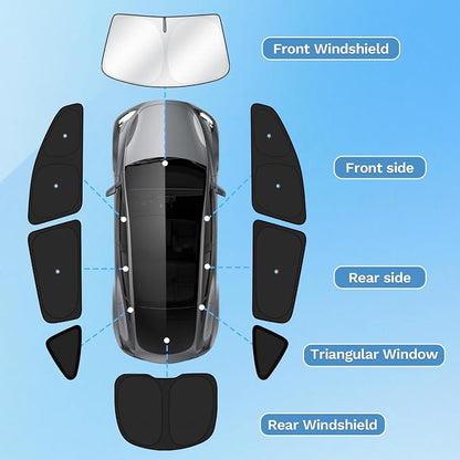 KUST Car Window Shades for 2020-2024 Tesla Model Y Accessories with No-Fall Suction Cups Windshield Sun Shade Side Rear Window Covers Sunshade Privacy Protection for Camping 8PCS(Not for Juniper)