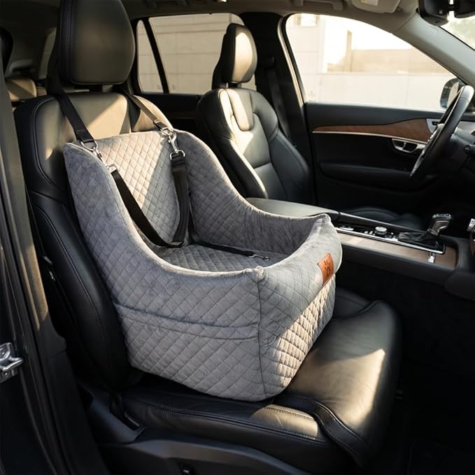 Dog Booster Car Seat for Small to Medium Dogs Up to 35 lbs, Elevated Pet Car Seat with 2 Safety Belts, Detachable Washable Cover, Non-Slip Stable Base, Front/Back Seat Travel Booster