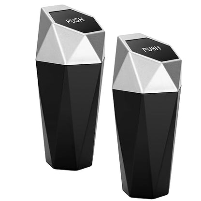 Ginsco Car Trash Can with Lid, Cup Holder Garbage Can for Car, Garbage Bin Cars Accessories for Interior, Leakproof Small Trash Bin, Mini Trash Can for Cars, Home, Office (2, Silver)