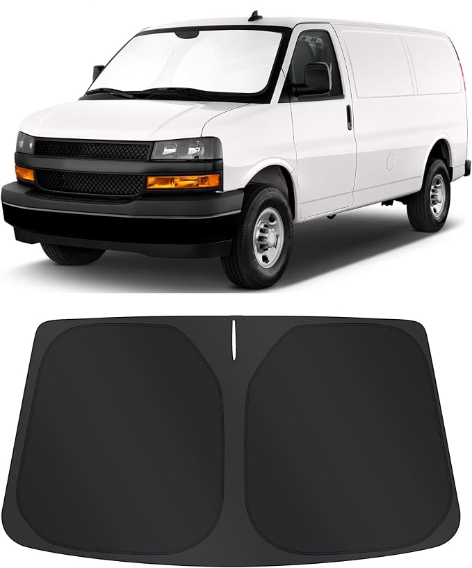 TINGLU Sun Shade for Chevrolet Express Cargo Van 1500, 3500, 4500, LS, LT Winter 1996-2025 2026 Accessories Windshield Sun Shade Window Shade UV Rays Protection Sun Visor Cover