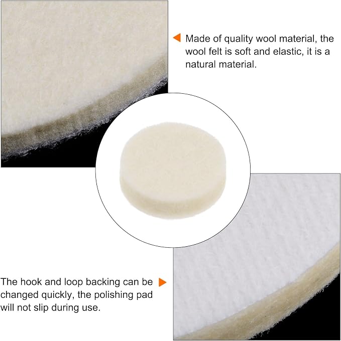 HARFINGTON 20pcs Wool Felt Polishing Pads, 1 Inch Buffing Wheel Polish Pad Flocking Hook & Loop Back for Car Glass Plastic Metal Stone