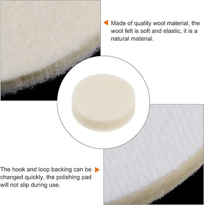 HARFINGTON 20pcs Wool Felt Polishing Pads, 1 Inch Buffing Wheel Polish Pad Flocking Hook & Loop Back for Car Glass Plastic Metal Stone