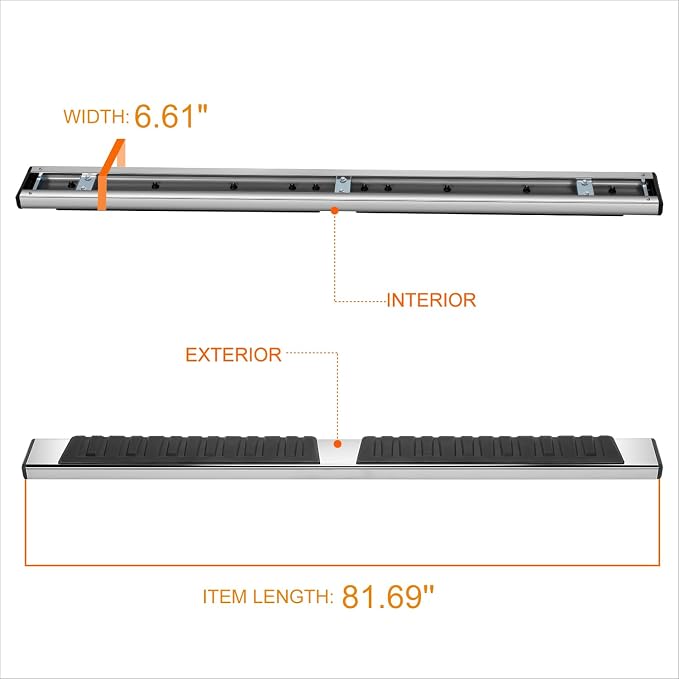 6.75" Running Boards Compatible with 2004-2024 Nissan Titan XD Crew Cab | Pair of Stainless Steel Flat Side Step Nerf Bars for Truck, Heavy Duty Polished Chrome Step Bars