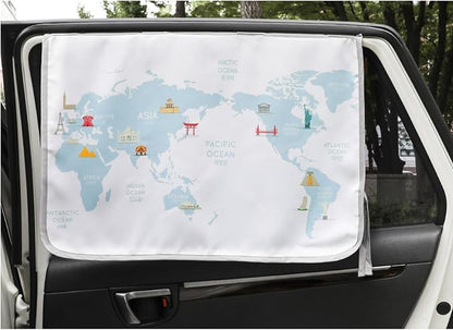 Magnetic Car Sun Shade Curtain for Side Window – Sun Blocker and UV Protector for Baby, Kids, and Pets – Universal Fit with Built-in Magnets for Steel-Framed Door (Be-Travel Map)