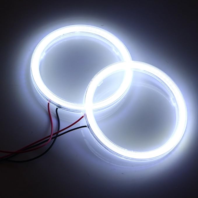 Qasim 2 Pcs White 80MM Car Angel Eyes Halo Rings COB Light Circle Ring LED Fog Light Bulbs DRL Lamp with Plastic Cover 12V 24V