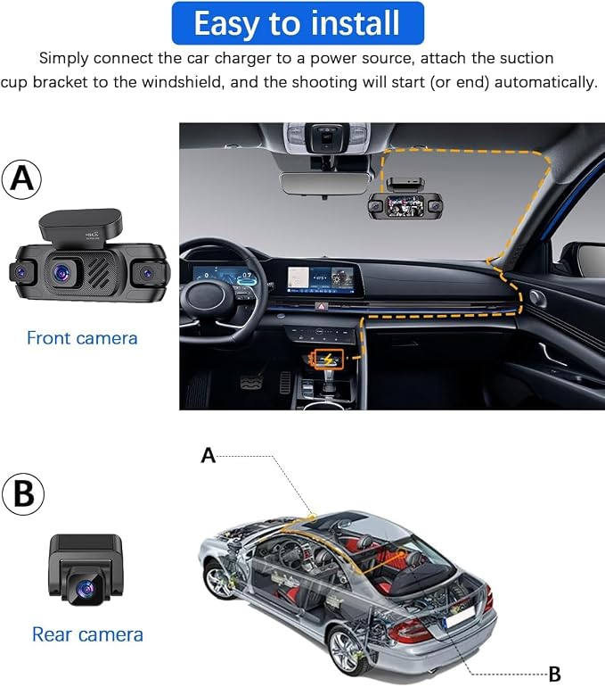 4 Channel Dash Cam Front and Rear 4K 360°View Dash Camera for Cars with GPS, G-Sensor, 5G WiFi, Loop Recording, App Control, 8 Lamps IR Night Vision, 24/7 Parking Mode, 128G Card