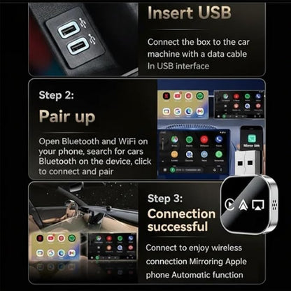 2026 Upgrade 3 in 1 Wireless CarPlay Adapter - Wired to Wireless Screen Mirror & Audio Link for iOS/Android, 2.4/5GHz WiFi & Bluetooth 5.0, Fast Stable Connection, Mini Design, Plug and Play