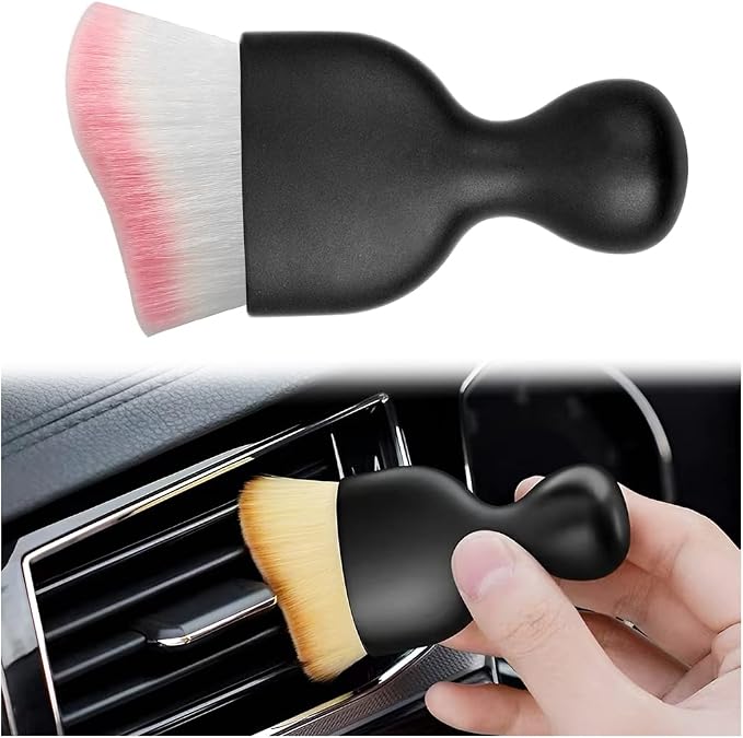 BELOMI Car Detailing Brush, Auto Interior Dusting Brush, Car Soft Bristle Cleaning Tool, Universal Car Interior Crevice Brush for Dashboard, Air Conditioner Vents, Leather, Computer (White/Pink)