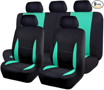 Flying Banner Car Seat Covers Full Set Front Seats and Rear Bench Polyester car seat Protectors Black Gray Purple airbag Compatible Rear Bench Split (Black Mint Green)
