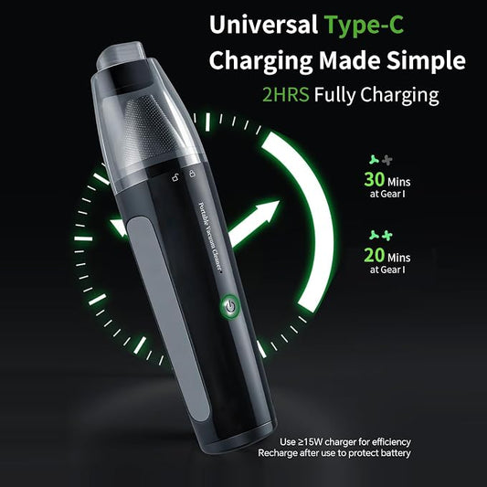 Car Vacuum, Handheld Vacuum Cordless 22000Pa Suction with 2 Suction Modes, 2-in-1 Portable Mini Car Vacuum Cleaner Cordless Vacuum Rechargeable Type-C Charge for Car, Office Desk, Keyboards（Black)