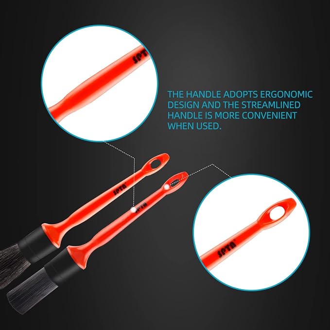 SPTA Car Detailing Brush Kit - 6 Pack, Auto Boar Hair Detail Brush Set Automotive Interior Exterior No Scratch Microfiber Detailing Brushes for Cleaning Air Vents, Engine Bays, Dashboard and Wheels