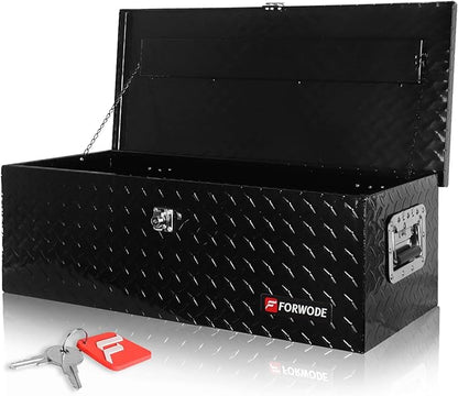FORWODE 30 Inch Aluminum Truck Tool Box Lockable Truck Bed Tool Box Waterproof Truck Bed Storage Box with Side Handle Truck Tool Chest for Pickup, Truck Bed, RV, Trailer & Garage (Black)