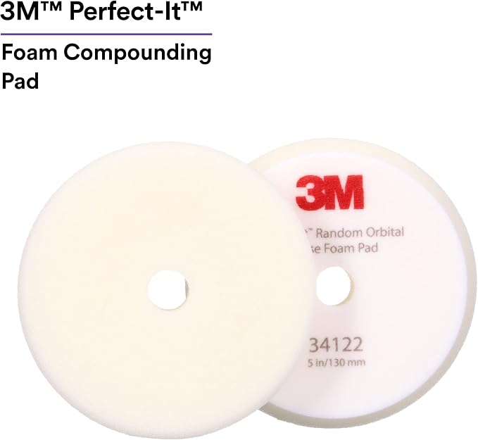 3M Perfect-It Random Orbital Foam Compounding Pad, 5"/130 mm, White, 34122, for Automotive Compounding and Polishing
