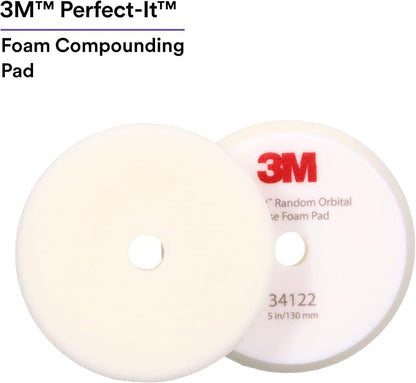 3M Perfect-It Random Orbital Foam Compounding Pad, 5"/130 mm, White, 34122, for Automotive Compounding and Polishing