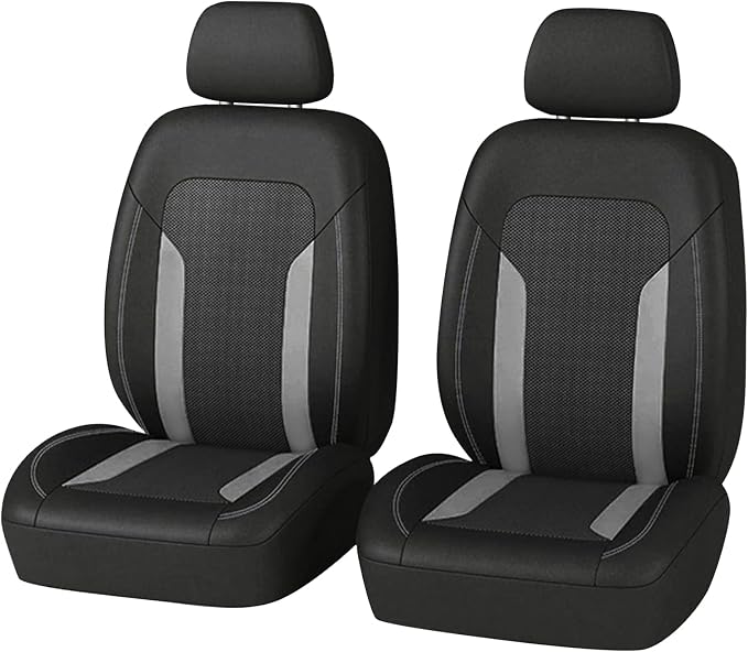 2 Pack Universal Car Seat Cover with Breathable Mesh Backrest,Comfortable Car Seat Protector with Foam Padding and Retaining Buckle,Highly Elastic Car Seat Covers Full Set (Gray)