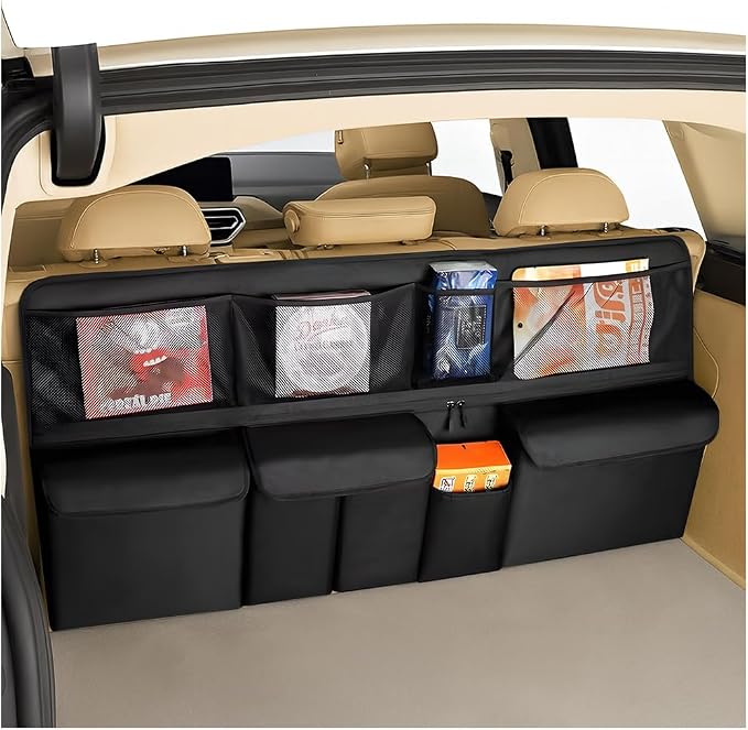 HZEL Car Trunk Organizer, Collapsible Large Capacity Vehicle Backseat Hanging Storage Bag with 9 Pockets, Automotive Interior Backseat Organizer, Universal for SUV RV Truck (Black)