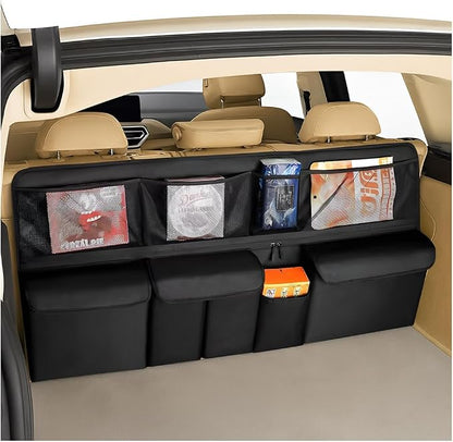 HZEL Car Trunk Organizer, Collapsible Large Capacity Vehicle Backseat Hanging Storage Bag with 9 Pockets, Automotive Interior Backseat Organizer, Universal for SUV RV Truck (Black)