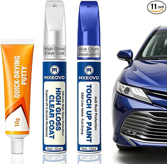 Blue Crush Metallic(8W7) Touch Up Paint Compatible with Toyota, All in One Car Scratch Repair Kit with Primer Putty & Clear Coat, Complete Sanding Tools Set for Scratches Chips Nicks
