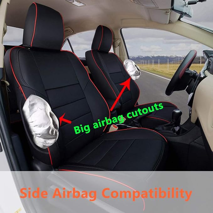 EKR Corolla Seat Covers Custom Fit for Toyota Corolla 2014 2015 2016 2017 2018 2019 L/LE Series Sedan,Leather Car Seat Cover Full Set for SUV-Faux Leather(Black with Red Trim)