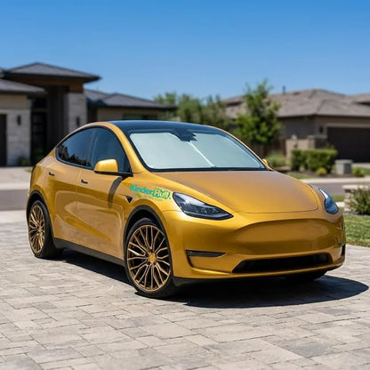Windshield Sun Shade Compatible for Tesla Model 3/Y | Certified 99.87% UVB & 99.02% UVA Car Sun Shade. Award Winning Sunshade - Patented Technology | Car Shades by Kinder Fluff