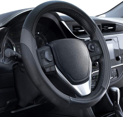 Motor Trend SportDrive Faux Leather Steering Wheel Cover, Standard 15 inch Size, Two-Tone Black & Dark Gray, Car Steering Wheel Cover for Truck Van SUV Auto