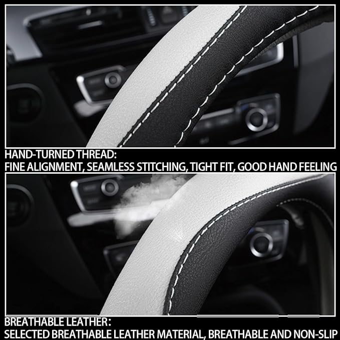 BESULEN Car Steering Wheel Cover, Soft Leather Steering Wheel Protector, Universal Non-Slip Steering Wheel Covers, Comfortable Grip Sweat-Absorbent, Automotive Interior Accessories