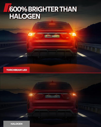 Torchbeam Newly Upgraded 3157 Red LED Bulb, LED Brake Tail Light Bulbs, 600% Brighter 3056 3057 4057 4157 3457 Brake Stop High Mount Stop Tail Taillights with HD Lens for Cars, Non-polarity, 2 Pack