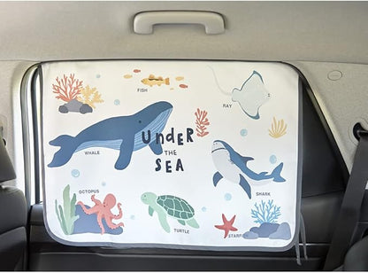 Magnetic Car Sun Shade Curtain for Side Window – Sun Blocker and UV Protector for Baby, Kids, and Pets – Universal Fit with Built-in Magnets for Steel-Framed Door (Sea Friends)