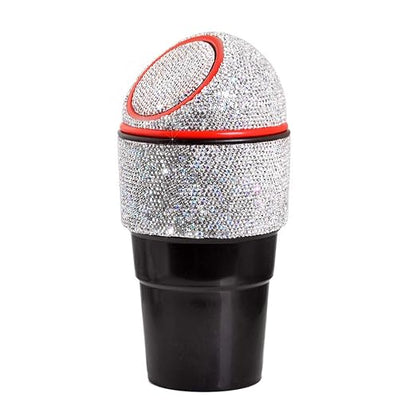 Bling Rhinestone Auto Garbage Can Car Trash Can with Lid Mini Garbage Bin for Automotive Car, Home, Office, Kitchen, Bedroom (D)