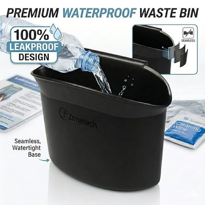 ZONETECH Portable Hanging Mini Car Garbage Can – Classic Black Trash Container - Premium Quality Automotive Universal Compact Traveling Wastebasket for Vehicle,Office, Home (1-Pack)