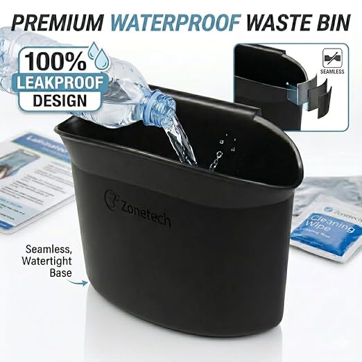 ZONETECH Portable Hanging Mini Car Garbage Can – Classic Black Trash Container - Premium Quality Automotive Universal Compact Traveling Wastebasket for Vehicle,Office,Home (2-Pack)