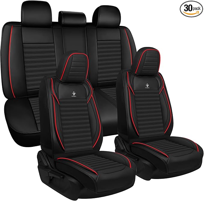 Seat Covers Full Set Fit for Nissan Rogue 2015-2026, Breathable and Comfortable Leather Car Seat Cover, Standard Waterproof Cushion Cover Auto Interior Accessories (Black Red)