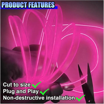 ZIMISI EL Wire Car Interior LED Strip Lights, 5V 16FT Neon Light Strip with Sewing Edge, USB Electroluminescent Car Interior Lights with Fuse Protection, Vehicle Ambient Lighting Decorations (Pink)