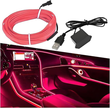 ZIMISI EL Wire Car Interior LED Strip Lights, 5V 16FT Neon Light Strip with Sewing Edge, USB Electroluminescent Car Interior Lights with Fuse Protection, Vehicle Ambient Lighting Decorations (Pink)