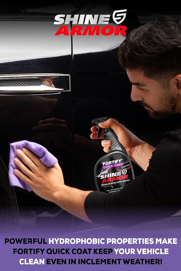 SHINE ARMOR Fortify Quick Coat - 24oz Ceramic Waterless Detailer Spray | 3-in-1 Wash, Wax & Nano-Ceramic Coating | Mirror Shine, Zero Streaks, No Dust Residue | 6-12 Month Protection | Made in USA
