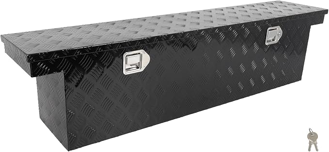 SCITOO 60" Aluminum Diamond Plate Truck Bed Tool Box,Heavy Duty Crossover Storage for Most Full Size Pickups,Lockable Weatherproof Chest,Fits 60"WX14"DX14"H Truck Beds,Easy Access to Load and Unload
