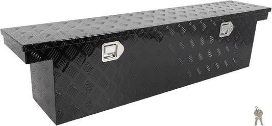 SCITOO 60" Aluminum Diamond Plate Truck Bed Tool Box,Heavy Duty Crossover Storage for Most Full Size Pickups,Lockable Weatherproof Chest,Fits 60"WX14"DX14"H Truck Beds,Easy Access to Load and Unload