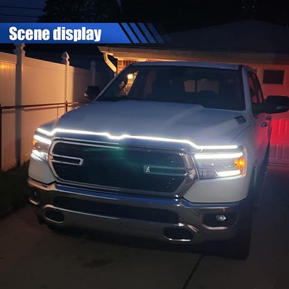 71 Inch Exterior Car LED Hood Light Strip, Flexible Waterproof Dynamic Scan Start Up Hoodbeam Lights, Universal 12V Bright Daytime Running Light Strip for Cars, SUVs, Trucks (White)