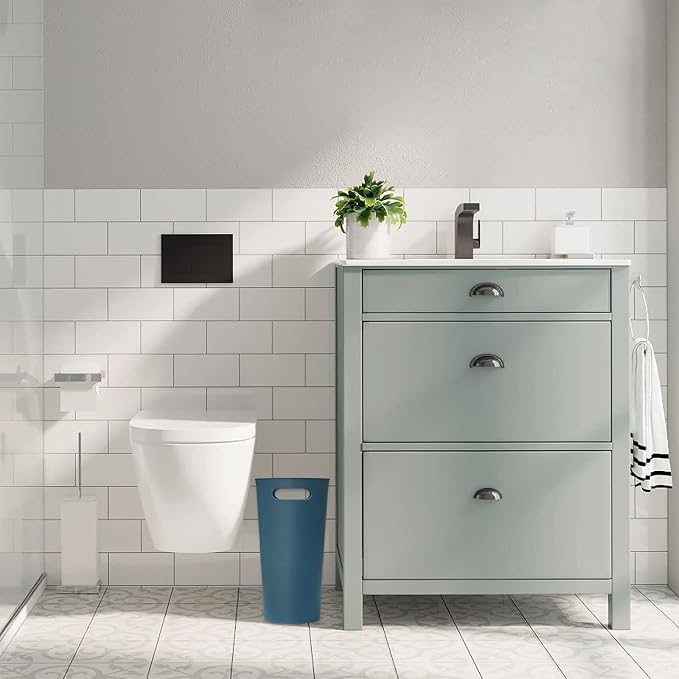 Small Trash Can Garbage Can Container Bin with Handles 3 Gallons Plastic Wastebasket for Bathrooom, Bedroom, Office, Kitchen, Laundry Room, Dorm Room - Teal Blue, 1 Pack