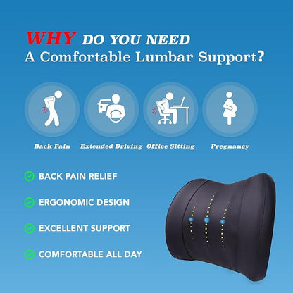 Lofty Aim Lumbar Support Pillow for Car, Memory Foam Lumbar Pillow for Lower Back Pain Relief - Back Cushion for Driving, Chair Support for Car-Office Chair, Wheelchair - Classic Black