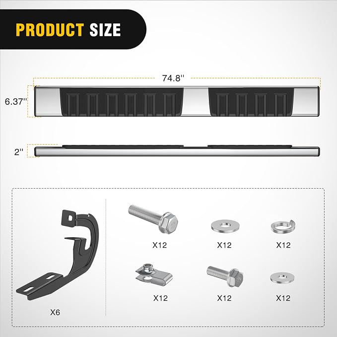 Nilight Running Boards for Ford F-150 2004-2014 Extended Super Cab 6 Inch Side Step Nerf Bars Stainless Steel Silver