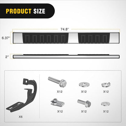 Nilight Running Boards for Ford F-150 2004-2014 Extended Super Cab 6 Inch Side Step Nerf Bars Stainless Steel Silver
