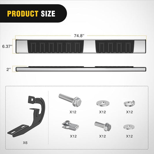 Nilight Running Boards for Ford F-150 2004-2014 Extended Super Cab 6 Inch Side Step Nerf Bars Stainless Steel Silver