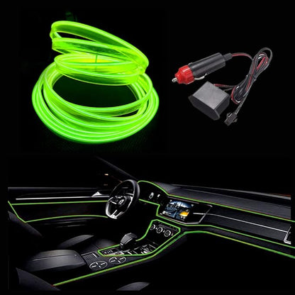 MaxLax Lemon Green EL Wire Car Interior LED Kit - 16.4ft Flexible neon-Style Wire with 12V Fused Power Supply. Features 6mm Reinforced Edge for Easy auto Installation