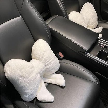 LYFJMUS 4 Pack Plush Bow Car Headrest Pillow and Lumbar Support Pillow Soft Butterfly Car Neck Pillows for Driving Cars Decor (Black)
