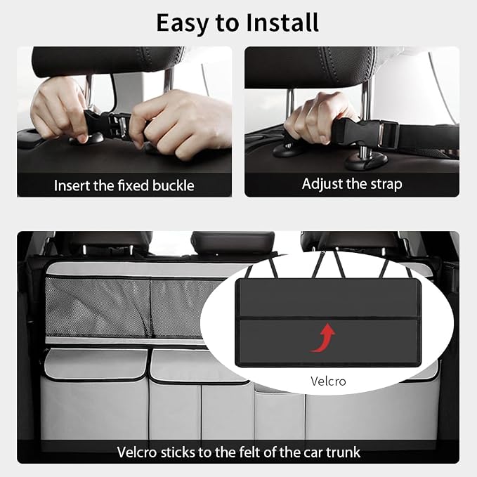 Viaviat Hanging Car Trunk Organizer, Collapsible Backseat Storage Bag with 9 Large Pockets for Medium or Large Size SUV, Truck, MPV, Car Interior Accessories (Light-gray)